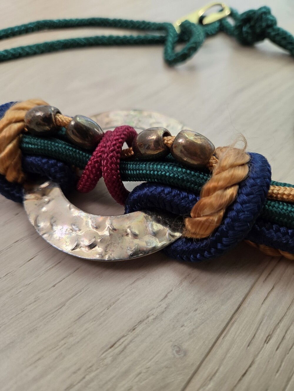 VTG 80s Bohemian Multi Color Braided Rope Cord Medallion Statement Belt 1X
